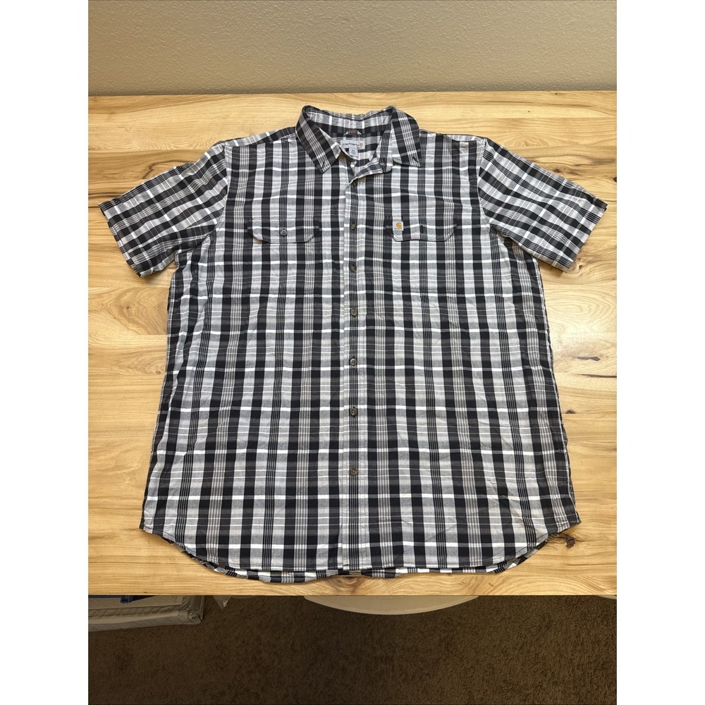 Carhartt 103006 Men's Black Fort Plaid Short Sleeve Button Up Shirt Size 2XLT